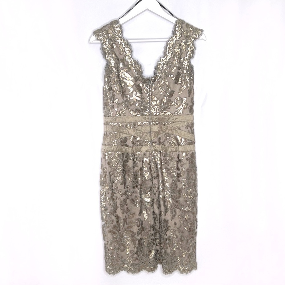 Tadashi Shoji Sequin Lace V-Neck Cocktail Dress - Picture 8 of 15